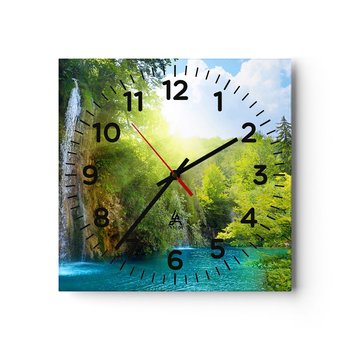 Zegar ścienny - To musi być Eden - 40x40cm - Wodospad Chorwacja Raj - Kwadratowy zegar szklany - Nowoczeny Stylowy Zegar do salonu do kuchni - Cichy i Modny zegar - ARTTOR