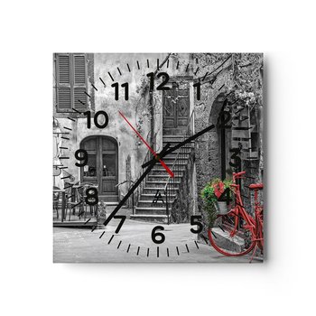Zegar ścienny - Toskański zaułek - 40x40cm - Toskania Architektura Włochy - Kwadratowy zegar szklany - Nowoczeny Stylowy Zegar do salonu do kuchni - Cichy i Modny zegar - ARTTOR