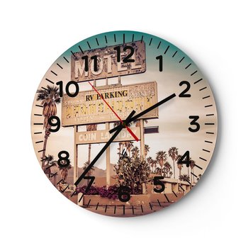 Zegar ścienny - Tu czas się zatrzymał - 40x40cm - Krajobraz Architektura Usa - Okrągły zegar szklany - Nowoczeny Stylowy Zegar do salonu do kuchni - Cichy i Modny zegar - ARTTOR