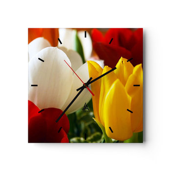 Zegar ścienny - Tulipanowa gorączka - 40x40cm - Kwiaty Tulipany Bukiet Kwiatów - Kwadratowy zegar ścienny - Nowoczeny Stylowy Zegar do salonu do kuchni - Cichy i Modny zegar - ARTTOR