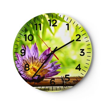 Zegar ścienny - W azjatyckim słońcu - 40x40cm - Kwiat Kwiat Lotosu Bambus - Okrągły zegar szklany - Nowoczeny Stylowy Zegar do salonu do kuchni - Cichy i Modny zegar - ARTTOR