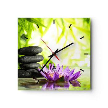 Zegar ścienny - W bambusowym chruśniaku - 40x40cm - Kwiat Kwiat Lotosu Bambus - Kwadratowy zegar ścienny - Nowoczeny Stylowy Zegar do salonu do kuchni - Cichy i Modny zegar - ARTTOR