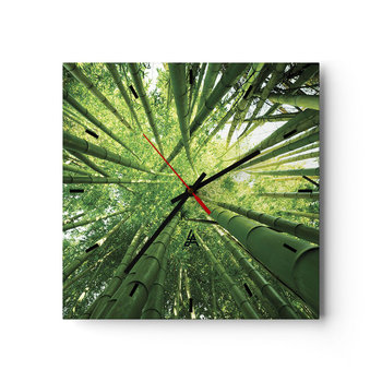 Zegar ścienny - W bambusowym gaju - 40x40cm - Las Bambusowy Dżungla Bambus - Kwadratowy zegar ścienny - Nowoczeny Stylowy Zegar do salonu do kuchni - Cichy i Modny zegar - ARTTOR
