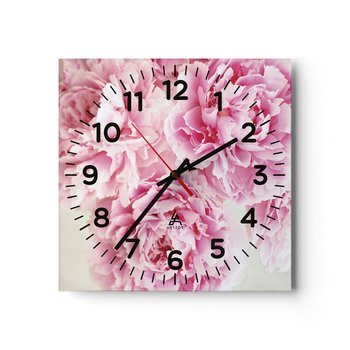 Zegar ścienny - W różowym przepychu - 30x30cm - Piwonie Bukiet Kwiatów Kwiaty - Kwadratowy zegar ścienny - Nowoczeny Stylowy Zegar do salonu do kuchni - Cichy i Modny zegar - ARTTOR