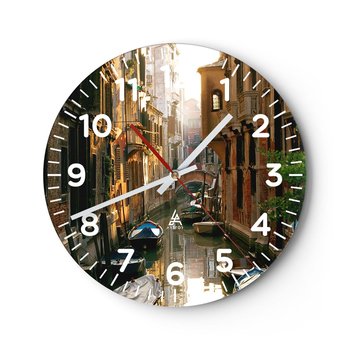 Zegar ścienny - W weneckim zaułku - 40x40cm - Krajobraz Architektura Wenecja - Okrągły zegar szklany - Nowoczeny Stylowy Zegar do salonu do kuchni - Cichy i Modny zegar - ARTTOR