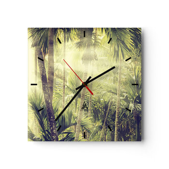 Zegar ścienny - W zielonym żarze - 40x40cm - Krajobraz Dżungla Las Tropikalny - Kwadratowy zegar ścienny - Nowoczeny Stylowy Zegar do salonu do kuchni - Cichy i Modny zegar - ARTTOR