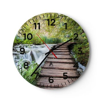 Zegar ścienny - Wcale nie cicha woda - 40x40cm - Krajobraz Chorwacja Natura - Okrągły zegar szklany - Nowoczeny Stylowy Zegar do salonu do kuchni - Cichy i Modny zegar - ARTTOR