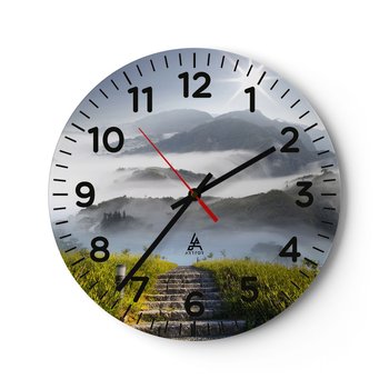Zegar ścienny - Wciąż w górę ku chmurom - 40x40cm - Krajobraz Góry Park Narodowy - Okrągły zegar szklany - Nowoczeny Stylowy Zegar do salonu do kuchni - Cichy i Modny zegar - ARTTOR