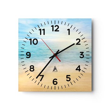 Zegar ścienny - Wielki błękit - 40x40cm - Morze Widok Plaża - Kwadratowy zegar szklany - Nowoczeny Stylowy Zegar do salonu do kuchni - Cichy i Modny zegar - ARTTOR