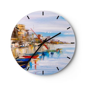 Zegar ścienny - Wielobarwna miejska przystań - 40x40cm - Pejzaż Port Nadmorski - Okrągły zegar ścienny - Nowoczeny Stylowy Zegar do salonu do kuchni - Cichy i Modny zegar - ARTTOR