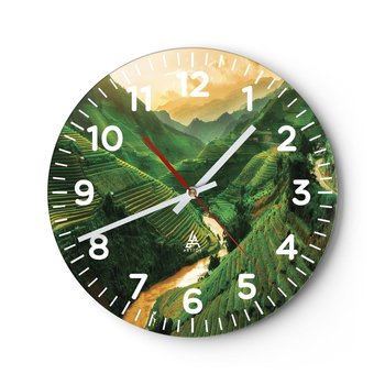 Zegar ścienny - Wietnamska dolina - 40x40cm - Pola Ryżowe Azja Krajobraz - Okrągły zegar szklany - Nowoczeny Stylowy Zegar do salonu do kuchni - Cichy i Modny zegar - ARTTOR