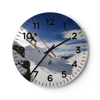 Zegar ścienny - Wolność bez granic - 40x40cm - Snowboard Krajobraz Góry - Okrągły zegar szklany - Nowoczeny Stylowy Zegar do salonu do kuchni - Cichy i Modny zegar - ARTTOR