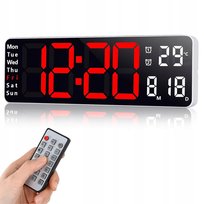 ZEGAR ŚCIENNY Z PILOTEM LED CYFROWY ELEKTRONICZNY BUDZIK STOPER TIMER TEMP Zakręcony Koszyk