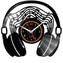 Zegar Ścienny Z Płyty Winylowej Headphones Słuchawki Muzyczny Motyw Retro Winyl Designerski Dekoracyjny Marka Evevo
