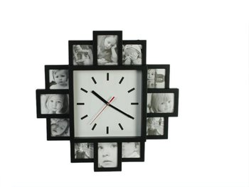Zegar ścienny z ramkami na zdjęcia, czarny - OOTB