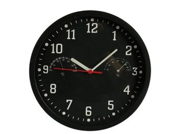 Zegar ścienny z termometrem i higrometrem KEMIŚ, czarny, 22 cm - KEMIŚ