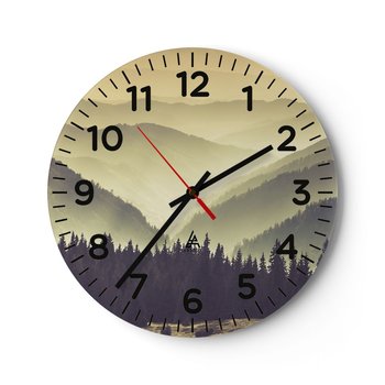 Zegar ścienny - Za siedmioma górami… - 30x30cm - Krajobraz Las Góry - Okrągły zegar ścienny - Nowoczeny Stylowy Zegar do salonu do kuchni - Cichy i Modny zegar - ARTTOR