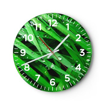 Zegar ścienny - Zagraj w zielone - 40x40cm - Natura Zielona Trawa Ogród - Okrągły zegar szklany - Nowoczeny Stylowy Zegar do salonu do kuchni - Cichy i Modny zegar - ARTTOR