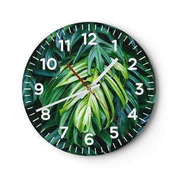 Zegar ścienny - Zanurzyć się w świeżości - 40x40cm - Roślina Tropikalna Liść Monstery Natura - Okrągły zegar szklany - Nowoczeny Stylowy Zegar do salonu do kuchni - Cichy i Modny zegar - ARTTOR