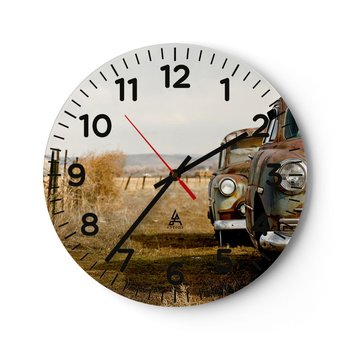 Zegar ścienny - Zasłużony odpoczynek - 40x40cm - Stary Samochód Motoryzacja Vintage - Okrągły zegar szklany - Nowoczeny Stylowy Zegar do salonu do kuchni - Cichy i Modny zegar - ARTTOR