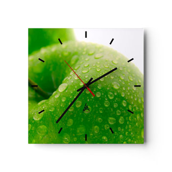 Zegar ścienny - Zielona chłodna świeżość - 30x30cm - Owoce Jabłko Gastronomia - Kwadratowy zegar na szkle - Nowoczeny Stylowy Zegar do salonu do kuchni - Cichy i Modny zegar - ARTTOR