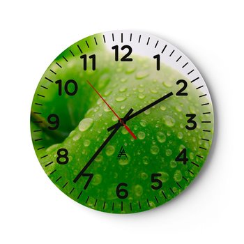 Zegar ścienny - Zielona chłodna świeżość - 30x30cm - Owoce Jabłko Gastronomia - Okrągły zegar ścienny - Nowoczeny Stylowy Zegar do salonu do kuchni - Cichy i Modny zegar - ARTTOR