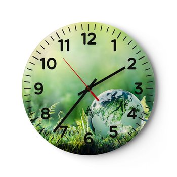 Zegar ścienny - Zielona planeta - 30x30cm - Abstrakcja Paproć Natura - Okrągły zegar ścienny - Nowoczeny Stylowy Zegar do salonu do kuchni - Cichy i Modny zegar - ARTTOR
