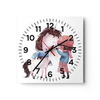 Zegar ścienny - Zimowa opowieść - 30x30cm - Dla Dzieci Jednorożec Dziewczynka - Kwadratowy zegar ścienny - Nowoczeny Stylowy Zegar do salonu do kuchni - Cichy i Modny zegar - ARTTOR
