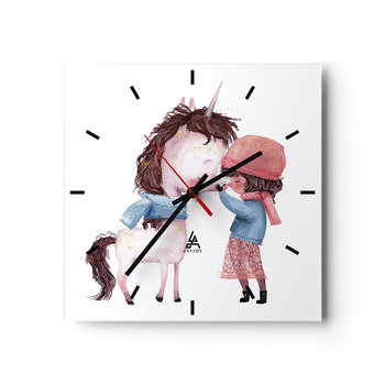 Zegar ścienny - Zimowa opowieść - 40x40cm - Dla Dzieci Jednorożec Dziewczynka - Kwadratowy zegar ścienny - Nowoczeny Stylowy Zegar do salonu do kuchni - Cichy i Modny zegar - ARTTOR