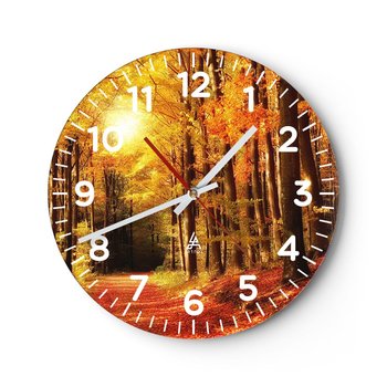 Zegar ścienny - Złota jesień na leśnej drodze - 40x40cm - Jesień Las Krajobraz - Okrągły zegar szklany - Nowoczeny Stylowy Zegar do salonu do kuchni - Cichy i Modny zegar - ARTTOR