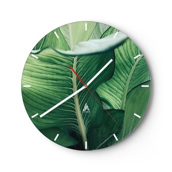 Zegar ścienny - Życie intensywnie zielone - 40x40cm - Liście Egzotyczny Botaniczny - Okrągły zegar ścienny - Nowoczeny Stylowy Zegar do salonu do kuchni - Cichy i Modny zegar - ARTTOR