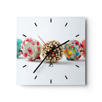 Zegar ścienny - Życie może być słodkie - 40x40cm - Słodycze Cukierki Kolorowe Lizaki - Kwadratowy zegar ścienny - Nowoczeny Stylowy Zegar do salonu do kuchni - Cichy i Modny zegar - ARTTOR