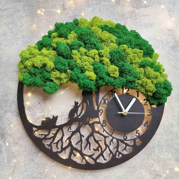 Zegar z mchu, drzewo z kotkami 39cm/Greenowacja - Inny producent