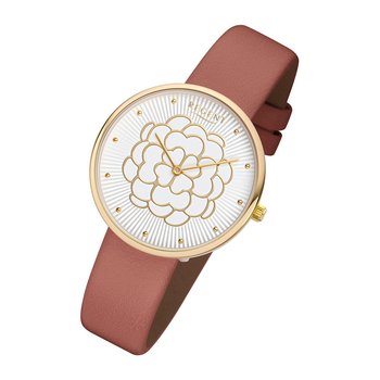 Zegarek damski Regent czas kwitnienia BA-605 skórzany zegarek na rękę kwiatowy brązowy URBA605 - Regent
