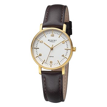 Zegarek damski Regent z analogowym skórzanym paskiem w kolorze ciemnobrązowym URF1480 - Regent