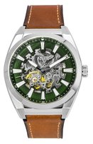 Zegarek Fossil Everett Brown Leather Strap Green Skeleton Dial Automatic ME3261 Men's Watch FOSSIL