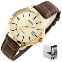 ZEGAREK MĘSKI CASIO GUARD +BOX +GRAWER datownik skórzany brązowy Casio