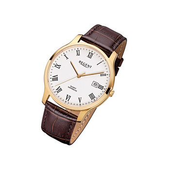 Zegarek na rękę Regent brązowy F-961 męski analogowy zegarek kwarcowy URF961 - Regent