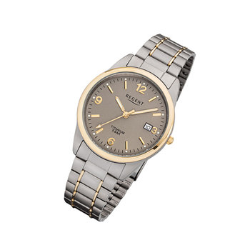 Zegarek na rękę Regent srebrno-szary złoty F-1107 męski analogowy zegarek tytanowy URF1107 - Regent