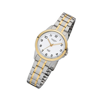 Zegarek na rękę Regent srebrno-złoty F-1006 damski analogowy zegarek kwarcowy URF1006 - Regent