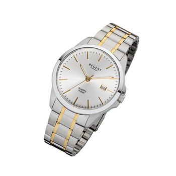 Zegarek na rękę Regent srebrno-złoty F-1013 męski analogowy zegarek kwarcowy URF1013 - Regent