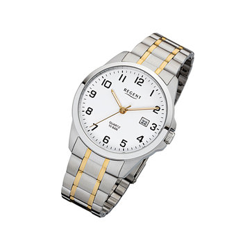 Zegarek na rękę Regent srebrno-złoty F-1014 męski analogowy zegarek kwarcowy URF1014 - Regent