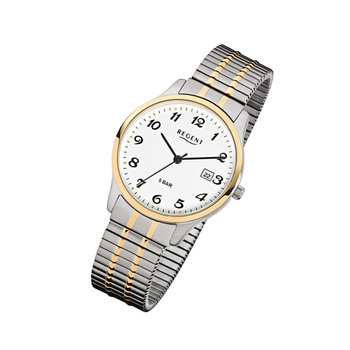 Zegarek na rękę Regent srebrno-złoty F-877 męski analogowy zegarek kwarcowy URF877 - Regent