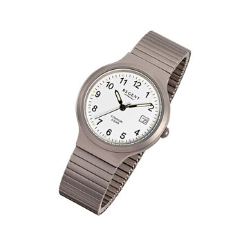 Zegarek na rękę Regent srebrnoszary damski F-300 i męski analogowy tytanowy zegarek URF300 - Regent