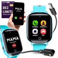 ZEGAREK SMARTWATCH DLA DZIECI NIEBIESKI POŁĄCZENIA ROZMOWY NA KARTĘ SIM POLSKIE MENU