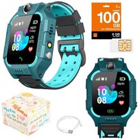 Zegarek Smartwatch dla dzieci, Q19, Lokalizator, LBS, Karta SIM, Niebieski Galaxia