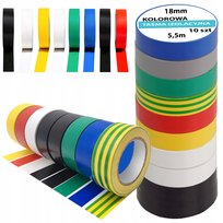 ZESTAW 10x 5,5m MOCNA TAŚMA IZOLACYJNA WODOODPORNA KOLOROWA 18mm DUCT TAPE