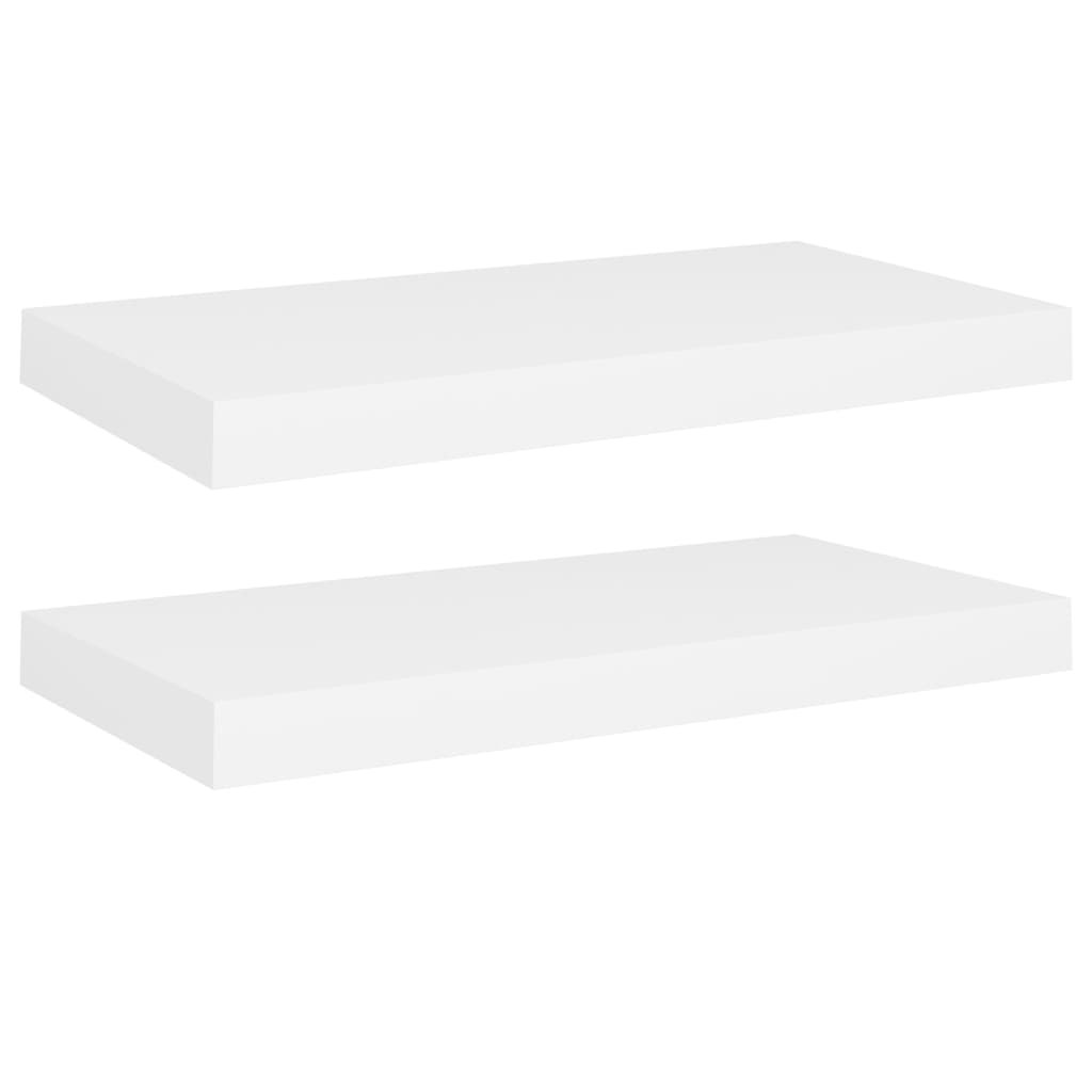 Zestaw 2 białych półek ściennych MDF, 50 x 23 x 3,8 cm, metalowa rama ...