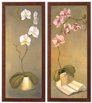 Zestaw 2 obrazów w drewnianej ramie, 20x50 cm- Seria Storczyki - Postergaleria