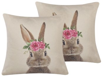Zestaw 2 poduszek dekoracyjnych z motywem królika 45 x 45 cm szarobeżowy TULIPA - Beliani